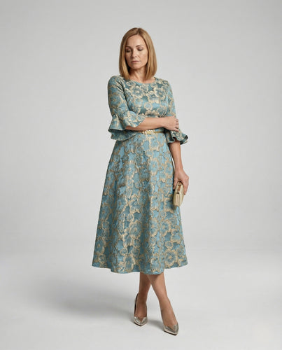 Damen Jacquard-Cocktailkleid mit 3D-Blütenrelief