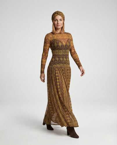 Damen Netzstoff-Maxikleid mit geraffter Taille