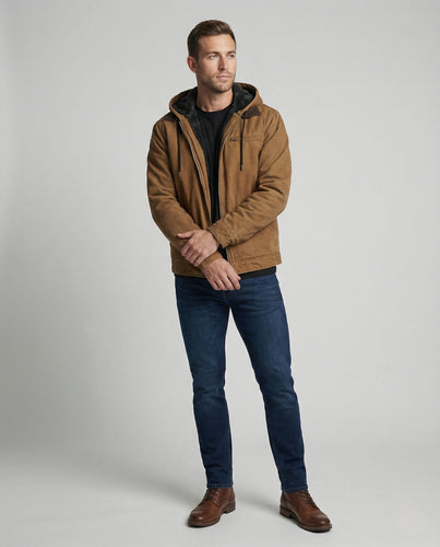 Herren Leder Winterjacke Bomber mit Kapuze & Reißverschlusstaschen | R&B