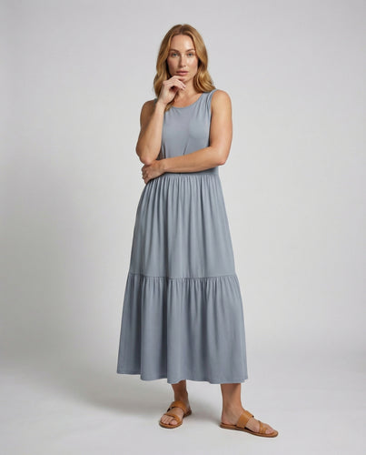 Damen Ärmelloses Stufen Maxikleid mit Viskose