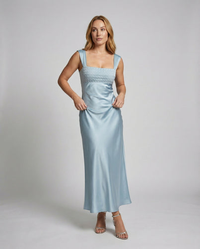 Damen Satin Abendkleid mit Besticktem Bustier