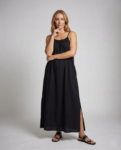 Damen Plissee Maxikleid mit Schmalen Trägern