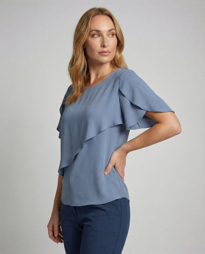Damen Asymmetrische Chiffonbluse mit Cape Ärmeln