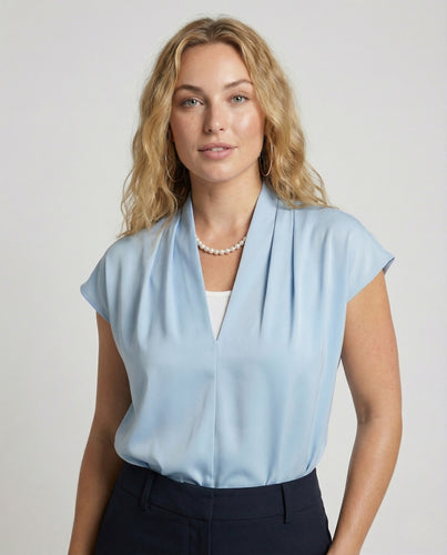 Damen Seidenoptik Bluse mit V-Ausschnitt