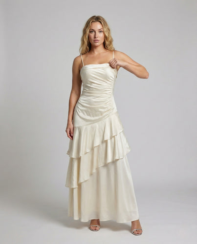 Damen Abendkleid mit Spaghettiträgern und Volantrock