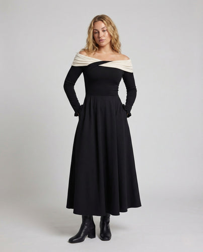 Damen Langarm Abendkleid mit Wickelausschnitt