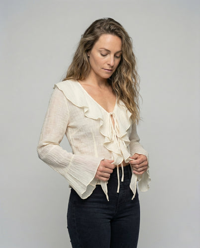 Damen Gecrinkelte Chiffonbluse mit Volantkragen