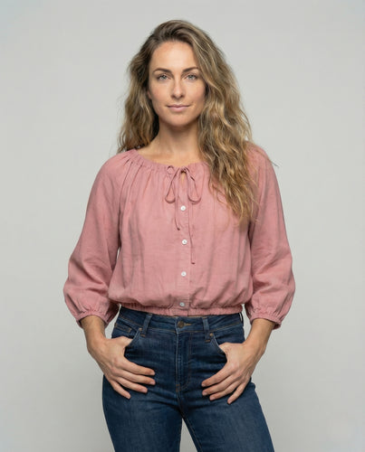 Damen Seidenoptik Bluse mit Tunnelzug