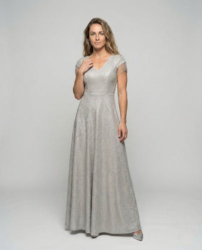Damen Glitzerndes Abendkleid mit Fransenärmeln
