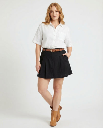 Damen Kurzarm Hemdbluse aus Baumwollmix