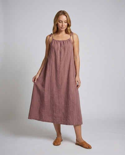 Damen Leinen Maxikleid mit Spaghettiträgern