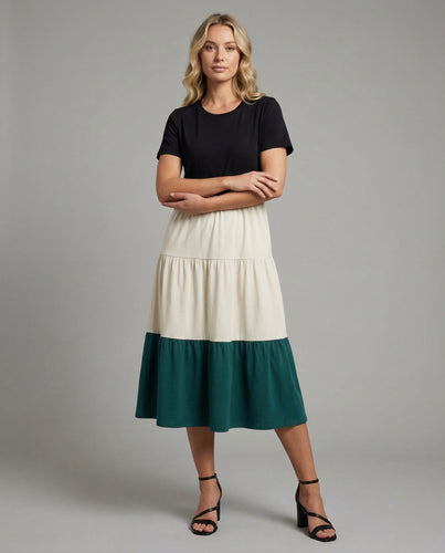 Damen Stufenvolant Kleid aus Baumwollmix