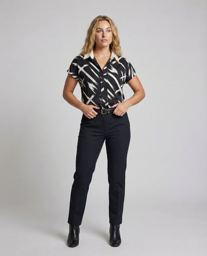 Damen Seidenimitat Blusenshirt mit Print