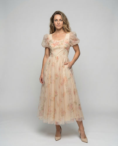 Damen Tüll Maxikleid mit Spaghettiträgern