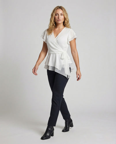 Damen Wickelbluse aus Chiffon mit Volantärmeln