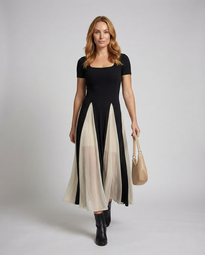 Damen Maxikleid mit Chiffonpaneelen