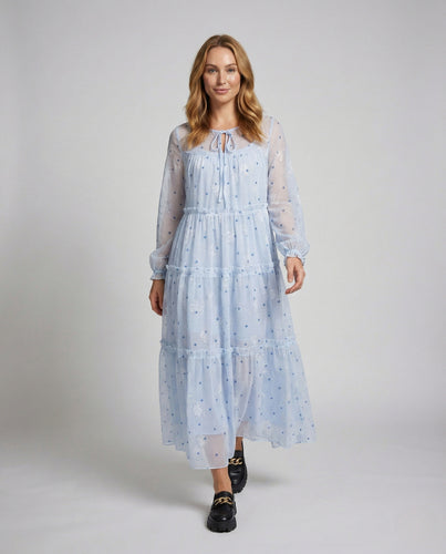 Damen Transparentes Maxikleid mit Tüll und Stickerei