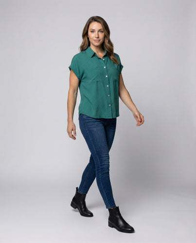 Damen Verkürzte Hemdbluse mit Brusttaschen