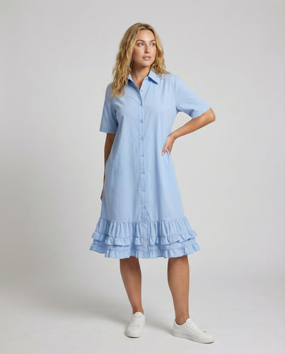 Damen Weites Hemdblusenkleid mit Volantsaum