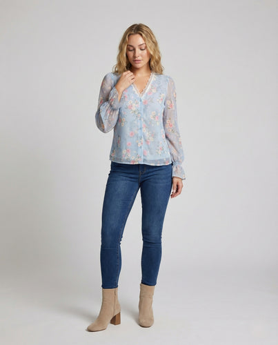 Damen Spitzenbluse mit V-Ausschnitt