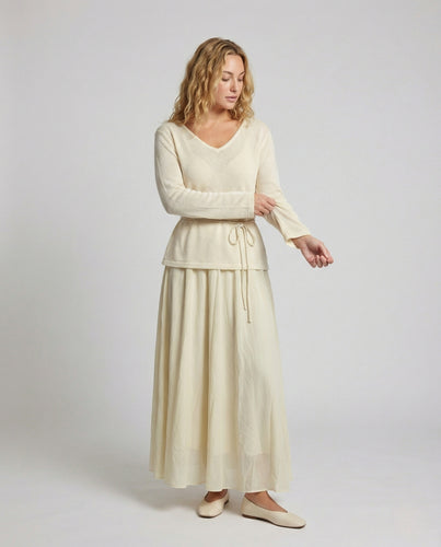 Damen Stricktop Zweiteiler mit Chiffon Maxirock