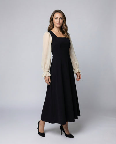 Damen A-Linien Abendkleid mit Organza Ballonärmeln