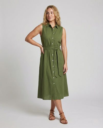 Damen Ärmelloses Hemdblusenkleid mit Bindegürtel