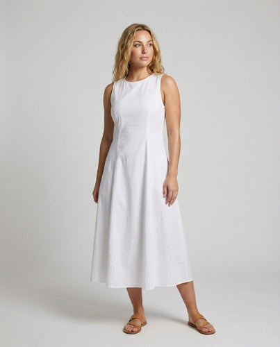 Damen Leinen Baumwolle Maxikleid mit Taschen