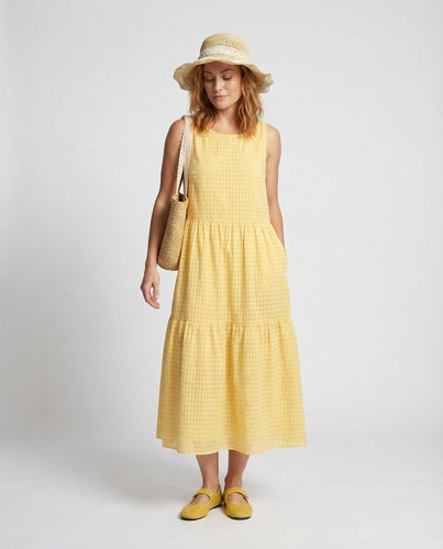 Damen Stufenmaxikleid mit Karo Struktur
