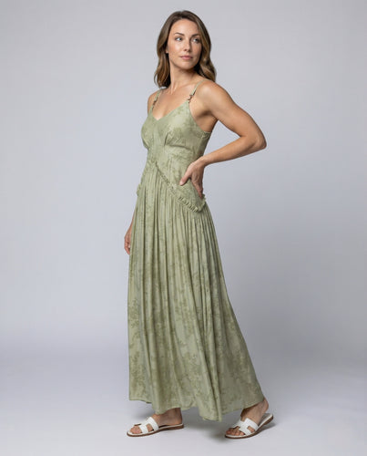 Damen Jacquard Maxikleid mit Spaghettiträgern