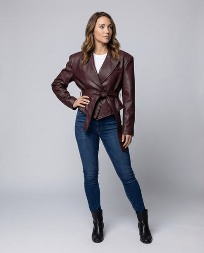 Damen Kastige Kunstlederjacke mit Revers