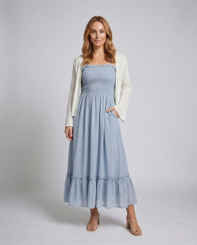 Damen Midikleid mit Strick Überwurf