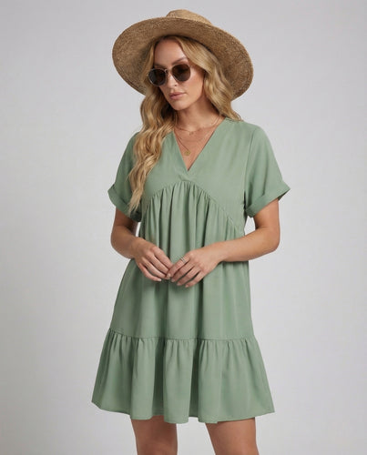 Damen Volantkleid mit V-Ausschnitt