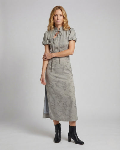 Damen Jacquard Maxikleid mit Stehkragen
