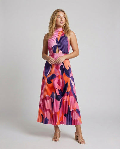 Damen Plissee Maxikleid mit Cut Outs