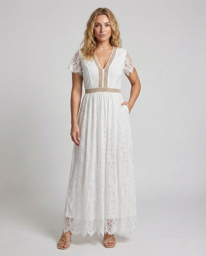 Damen Spitzen Maxikleid mit Flügelärmeln