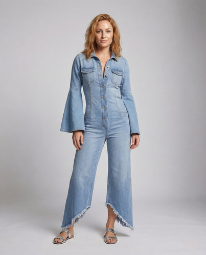 Damen Denim Overall mit Trompetenärmeln
