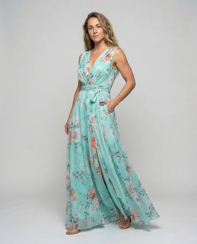 Damen Wickel Maxikleid aus Chiffon