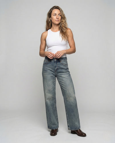 Damen High Waist Jeans Weit