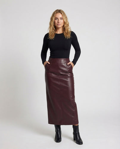 Damen Kunstleder Midirock A-Linie