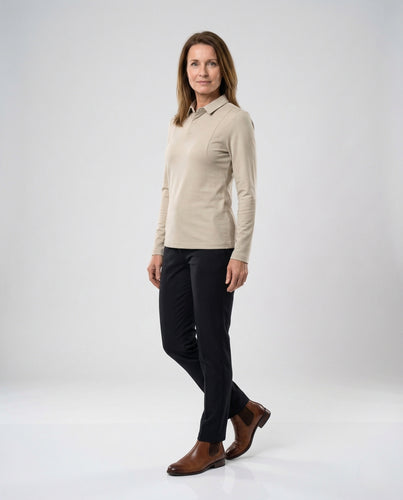 Damen Langarm Poloshirt Tailliert