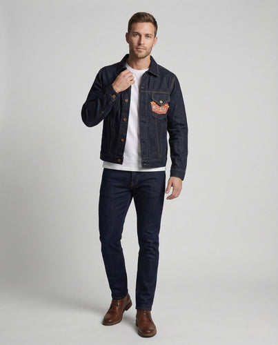 Herren Trucker Jeansjacke aus Raw Denim mit Brusttaschen