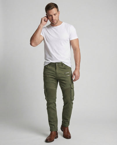 Herren Slim Cargohose mit Kniepaneelen & Zipper