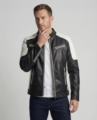 Herren Kunstleder Bikerblouson mit Steppung