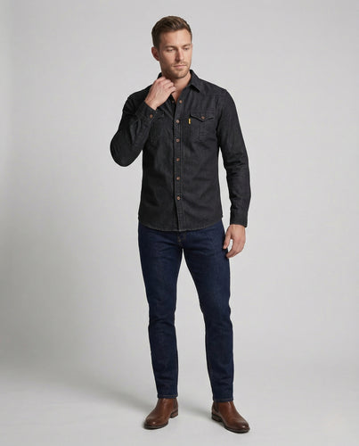 Herren Western Denim Hemd mit Brustklappen