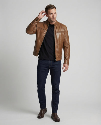 Herren Lederjacke urban mit Stehkragen