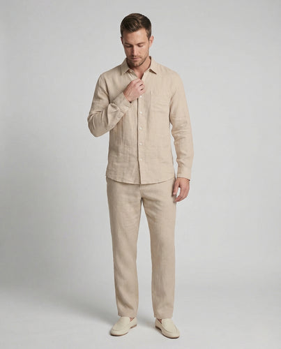 Herren Leinen Set mit Langarm Hemd & Lockerer Hose | R&B