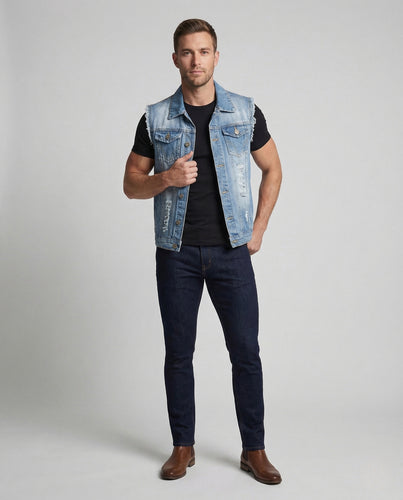 Herren Jeansweste ärmellos mit Used Look Denim Vest