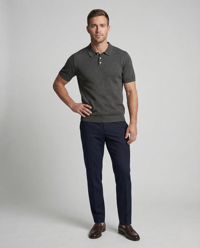 Herren Strick Polo Kurzarm mit Struktur