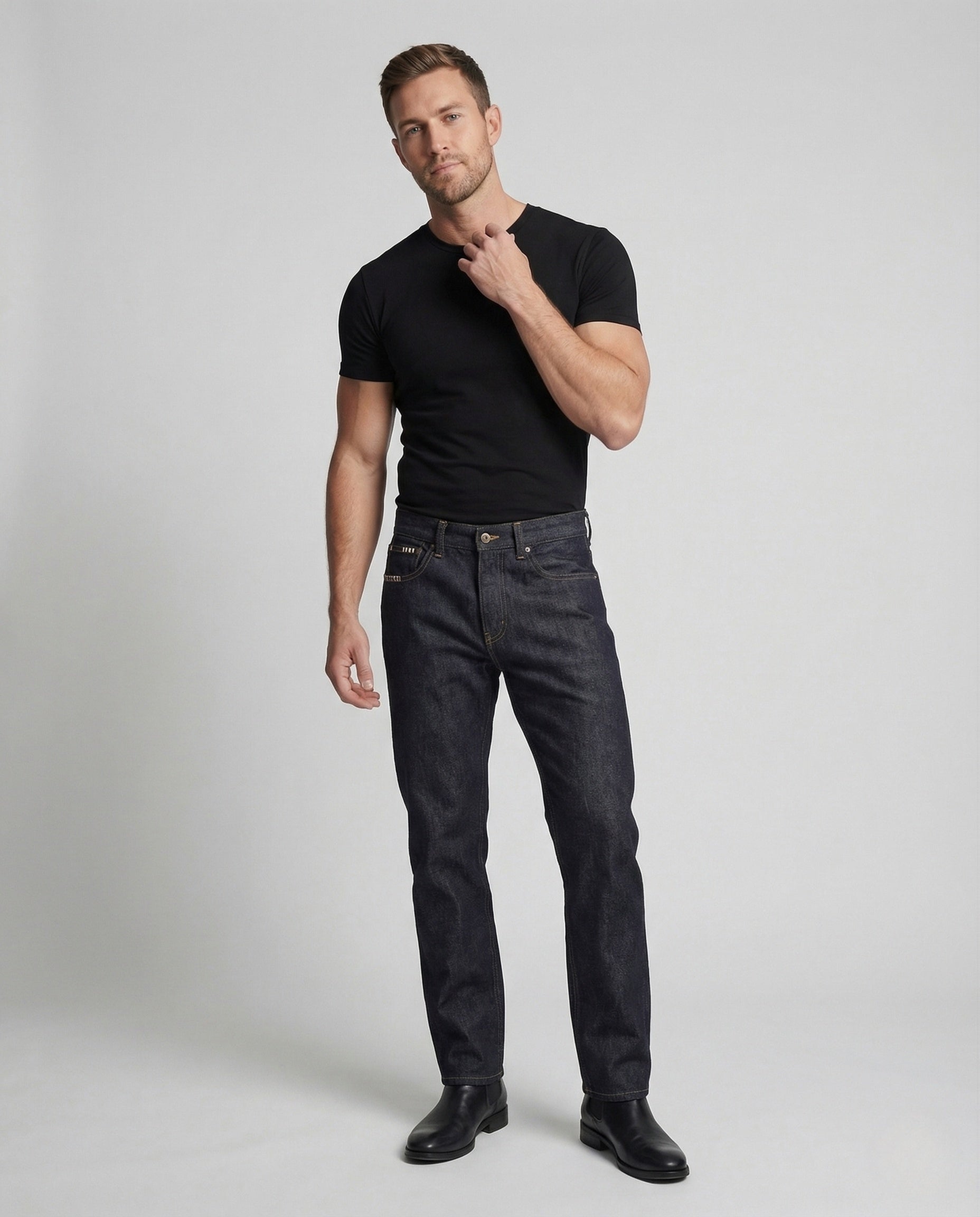 Herren Relax Jeans High Waist aus Raw Denim